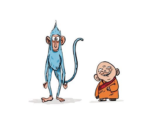 ilustración monete y monje